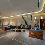 Hand-Forged Stainless Steel Sofa with Burl Wood Veneer & Handcrafted Gold Inlay